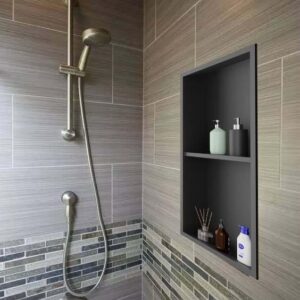 IKITRAEE 12"×24" Matte Black Double-Layer Stainless Steel Shower Niche, No Tile Needed Bathroom Niche, Recessed Wall Niche