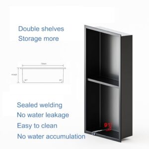 IKITRAEE 12"×24" Matte Black Double-Layer Stainless Steel Shower Niche, No Tile Needed Bathroom Niche, Recessed Wall Niche