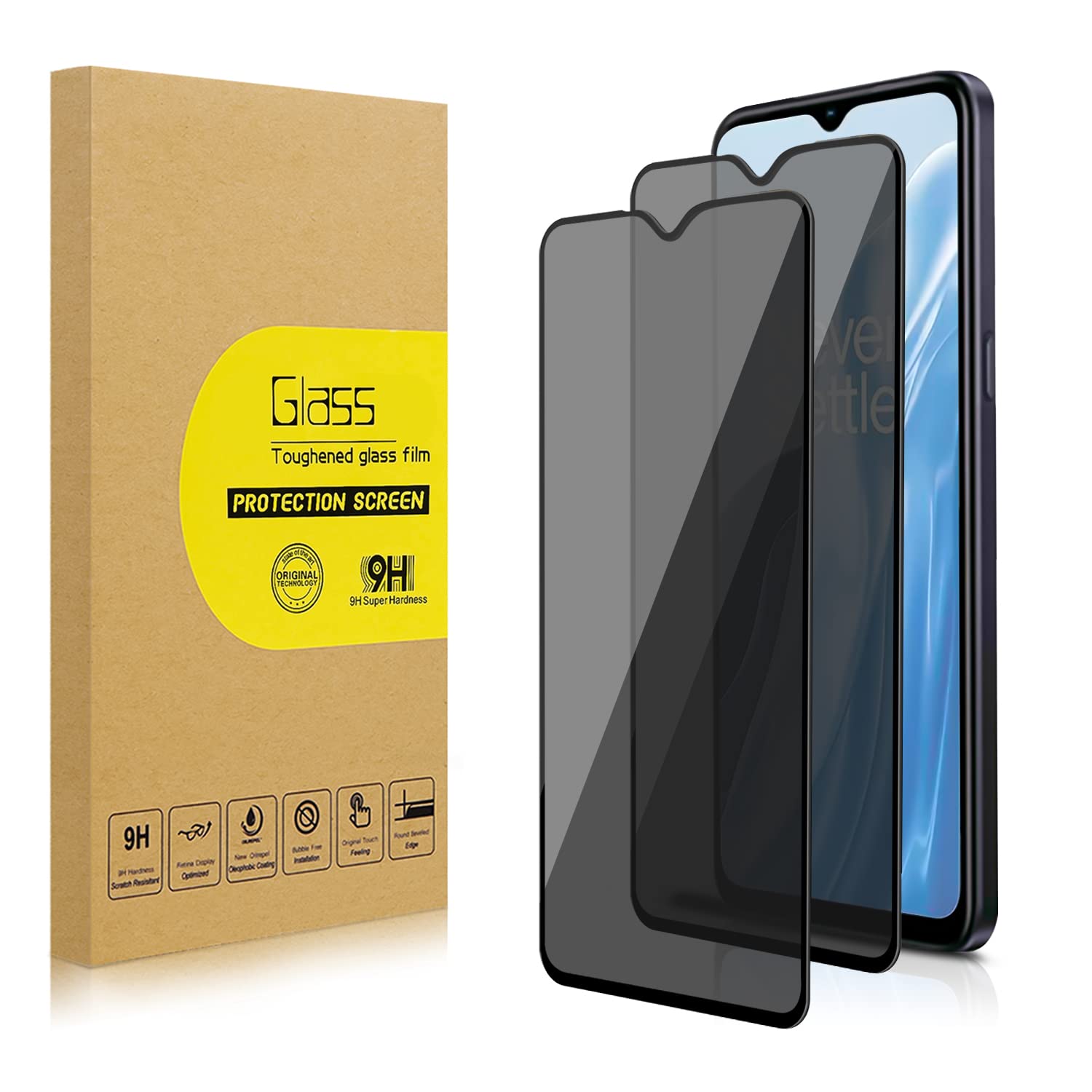 Lokyoo 2 Pack Privacy Screen Protector for Oneplus Nord N300 5G [Anti-Spy Tempered Glass], Ultra HD, Anti-Scratch, Bubble-Free, Easy Install 9H Protective Glass for Nord N300