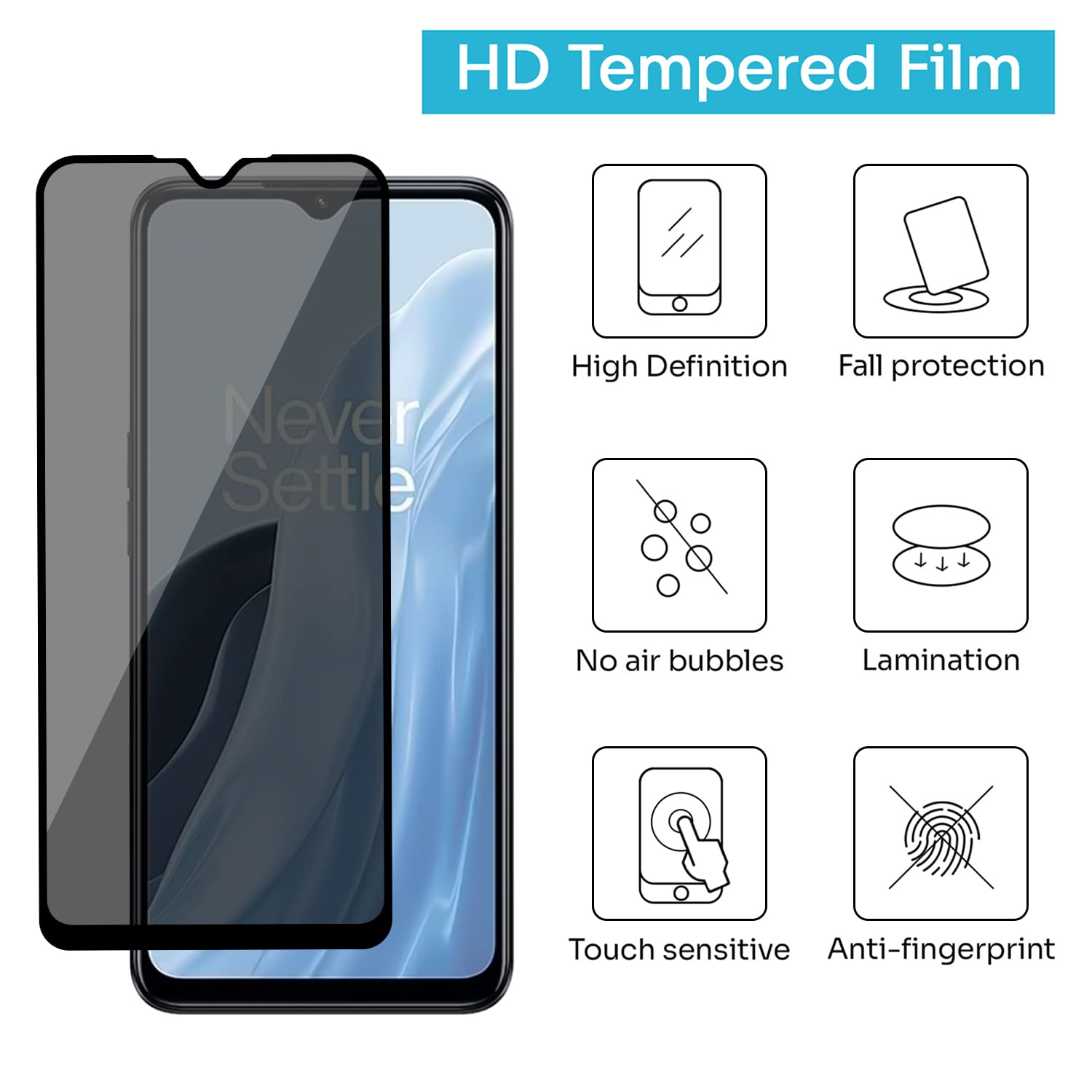 Lokyoo 2 Pack Privacy Screen Protector for Oneplus Nord N300 5G [Anti-Spy Tempered Glass], Ultra HD, Anti-Scratch, Bubble-Free, Easy Install 9H Protective Glass for Nord N300