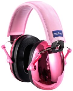 tacguru 130 kids hearing protection safety earmuffs - passive noise reducing ear protection for kids - gemstones edition, spinel pink