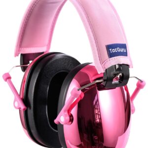 TacGuru 130 Kids Hearing Protection Safety Earmuffs - Passive Noise Reducing Ear Protection for Kids - Gemstones Edition, Spinel Pink