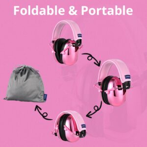 TacGuru 130 Kids Hearing Protection Safety Earmuffs - Passive Noise Reducing Ear Protection for Kids - Gemstones Edition, Spinel Pink