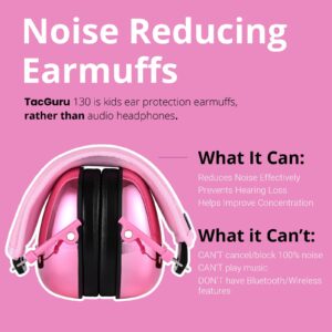TacGuru 130 Kids Hearing Protection Safety Earmuffs - Passive Noise Reducing Ear Protection for Kids - Gemstones Edition, Spinel Pink