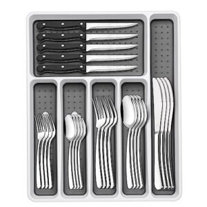 49-piece silverware set with organizer, heavy duty stainless steel flatware for 8, cutlery utensil sets with steak knives, rust-proof, mirror polished, dishwasher safe