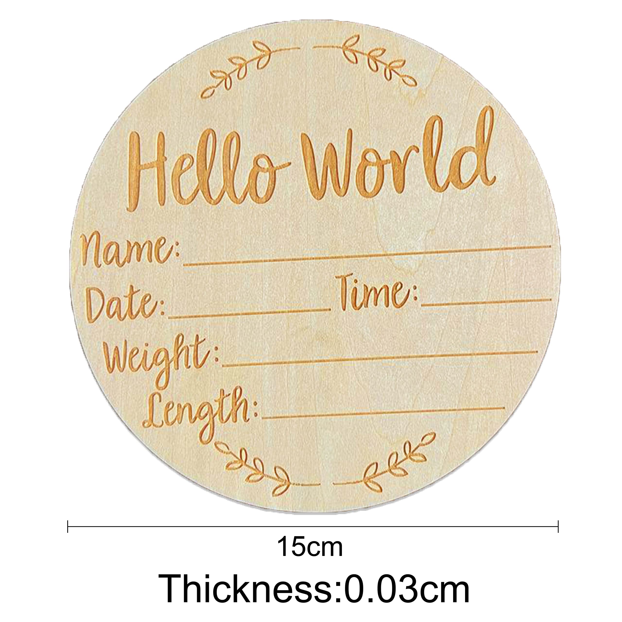 joaoxoko Hello Horld Newborn Sign，5.9 Inch Round Wooden Baby Announcement Sign for Newborn Boys and Girls，Welcome Baby Sign for Hospital Photo Prop Gift (Leaf)