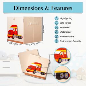 Product 4 Kids - Washable Toy Box Storage Cube, Canvas Toy Chest Organizer Foldable Kids Toy Storage Organizers for Child's Bedroom or Playroom -13x13X13 Inch (Truck+Train)