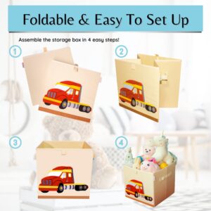 Product 4 Kids - Washable Toy Box Storage Cube, Canvas Toy Chest Organizer Foldable Kids Toy Storage Organizers for Child's Bedroom or Playroom -13x13X13 Inch (Truck+Train)