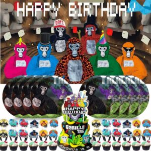 gorilla tag birthday party supplies vr game theme party decorations plates banner kids cake toppers set decorations decor