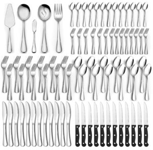 53-piece silverware set with steak knives, flatware set for 8, food-grade stainless steel tableware cutlery set with serving utensils, utensil sets for home restaurant, mirror finish, dishwasher safe