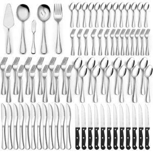 53-Piece Silverware Set with Steak Knives, Flatware Set for 8, Food-Grade Stainless Steel Tableware Cutlery Set with Serving Utensils, Utensil Sets for Home Restaurant, Mirror Finish, Dishwasher Safe