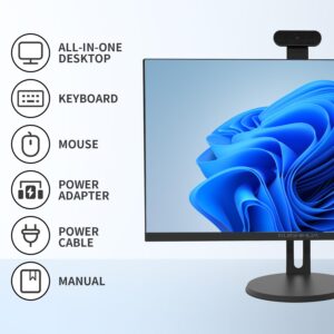 EUISHIHUA 24” All-in-One Computers, i7 Quad-Core Desktop Computer with Camera, 16G Ram 512G SSD IPS HD Display, WiFi Bluetooth for Home Entertainment Business Office (i7-Black)