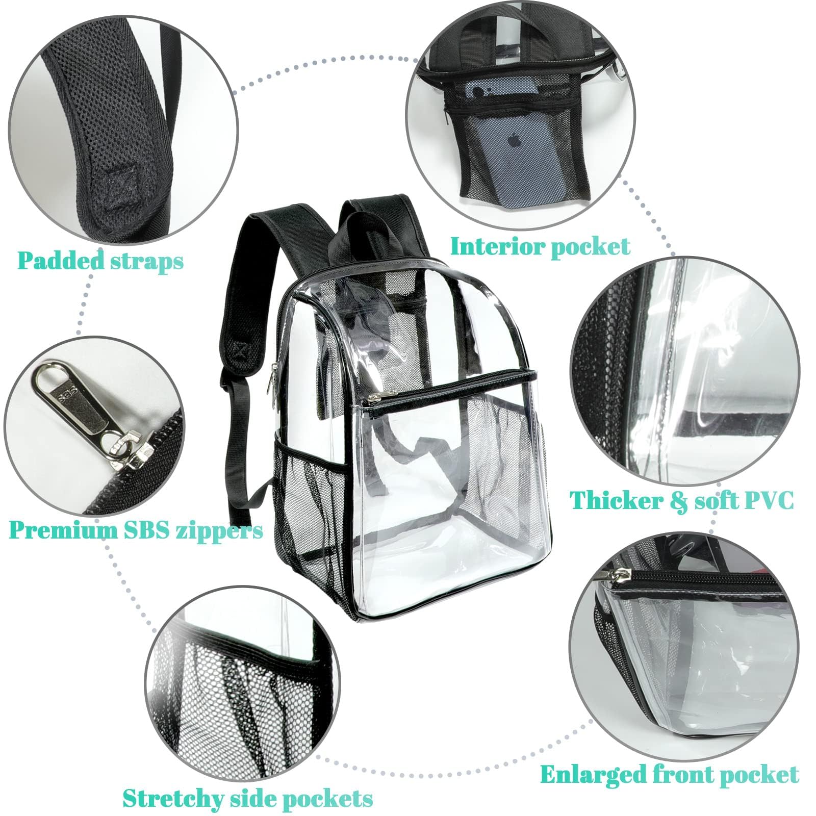 SPODEARS Small Clear Backpack, Stadium Approved 12x12x6 Clear Backpack for Festivals Concert Sports Events Athletic Activities