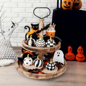 6 PCS Ceramic Pumpkins for Halloween Decor, Black and White Boo Pumpkins for Table, Tiered Tray, Desk and Mantel Decorating- Indoor Halloween Decorations for Home