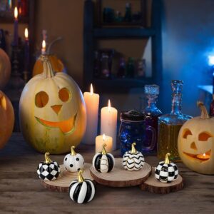 6 PCS Ceramic Pumpkins for Halloween Decor, Black and White Boo Pumpkins for Table, Tiered Tray, Desk and Mantel Decorating- Indoor Halloween Decorations for Home