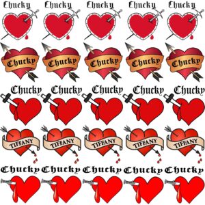 VANTATY 25 PCS 3D Bride Of Chucky Tattoo Heart, Tiffany Costume Bride Of Chucky For Women Kids Girls, Bride Of Chucky Heart Temporary Tattoo Stickers, Halloween Costume Zombie Chucky Makeup Kit