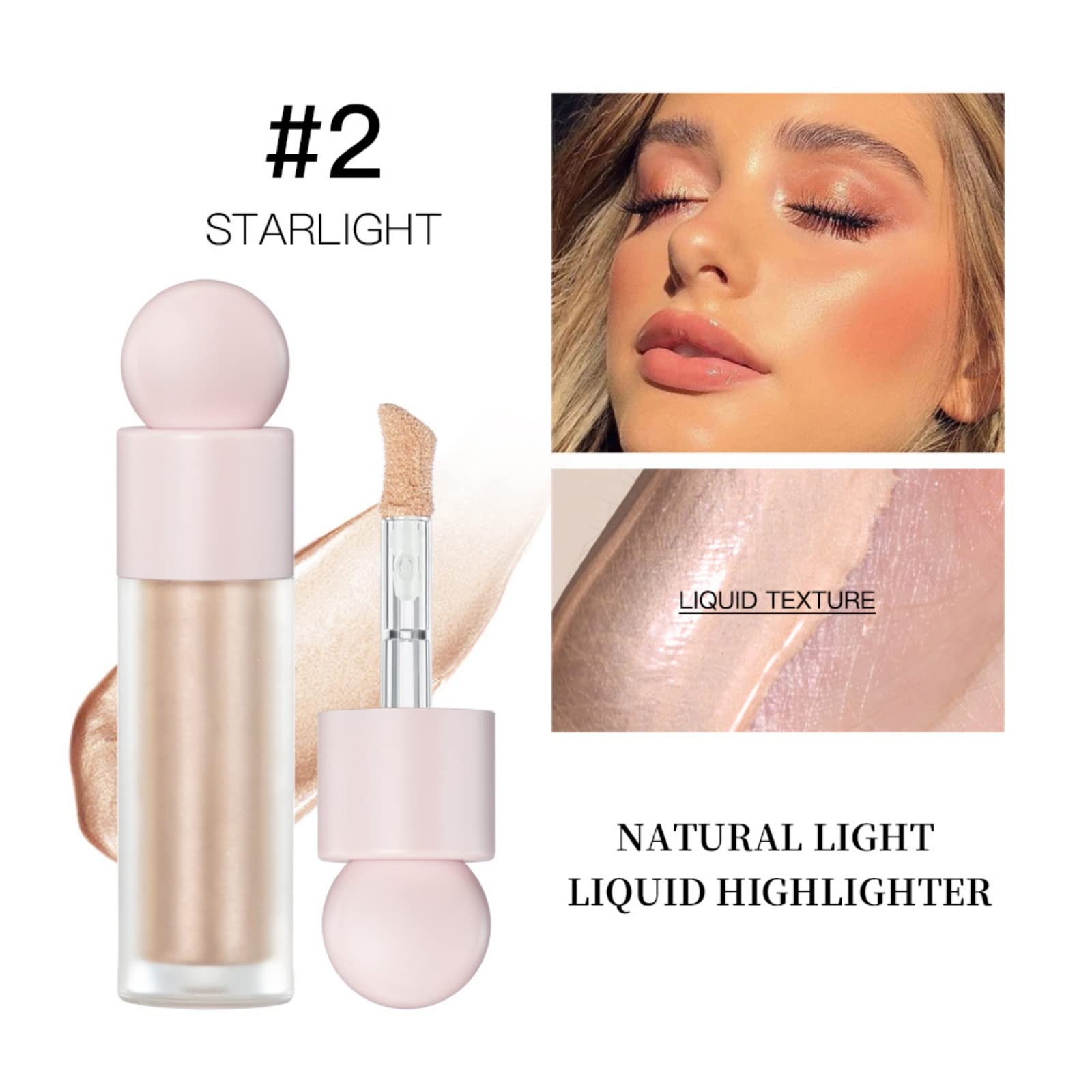 Hocossy Liquid Highlighter Natural Glow For Face & Body, Waterproof Moisturizing Light Liquid Luminizer For Long Lasting Shimmer, Contour Highlighter Stick Easy to Apply with Cushion Applicator