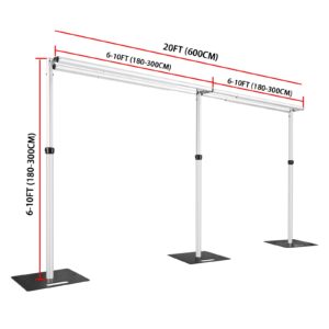 Topuoos 6-10' Tall x 10-20'Wide Double Crossbar Pipe and Drape Backdrop Kit, Heavy Duty Backdrop Stand, Adjustable Backdrop Stand for Birthday, Party, Wedding Decoration