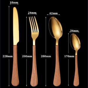 Wood Silverware Set 64 Piece Stainless Steel Flatware Set for 16 Wooden Grain Handle Cutlery Sets Restaurant Wedding Kitchen Tableware Utensil Include Knife Spoon Fork Fruit Fork and Coffee Spoon