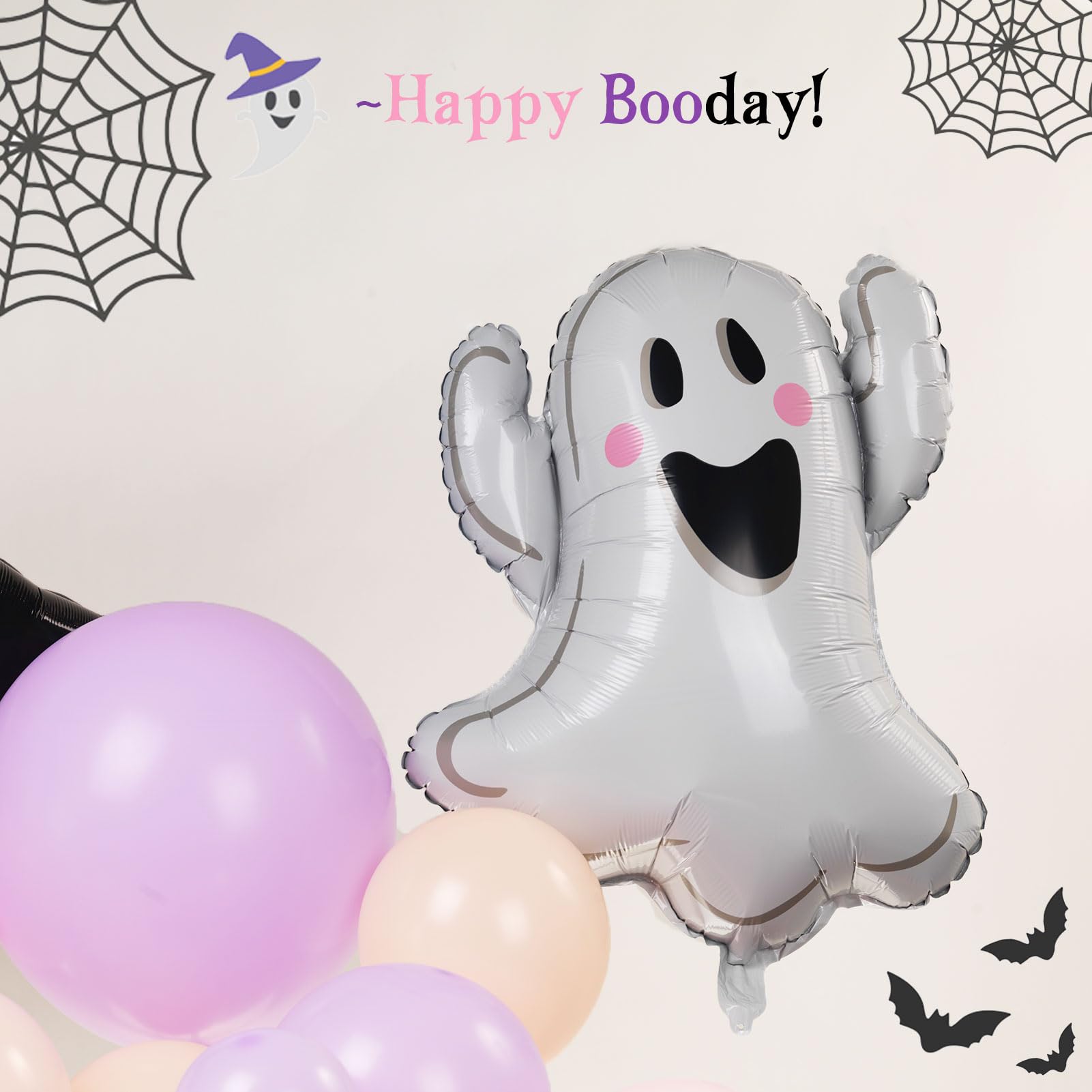 Kozee Pastel Halloween Birthday Balloon Garland Decorations Kit 130 Pcs Purple Pink Orange Balloons + Bat Ghost Mylar Balloons for Spooky Halloween Arch Booday Party Decorations