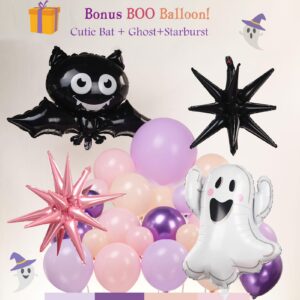 Kozee Pastel Halloween Birthday Balloon Garland Decorations Kit 130 Pcs Purple Pink Orange Balloons + Bat Ghost Mylar Balloons for Spooky Halloween Arch Booday Party Decorations
