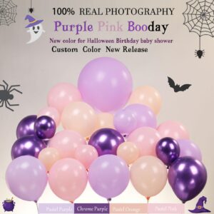 Kozee Pastel Halloween Birthday Balloon Garland Decorations Kit 130 Pcs Purple Pink Orange Balloons + Bat Ghost Mylar Balloons for Spooky Halloween Arch Booday Party Decorations