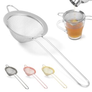 cunsenr premium fine mesh tea strainer - stainless steel cocktail strainer for drink - small strainers for kitchen, tea herbs, juice, coffee - mini strainer for juicing - easy to use & clean, silver