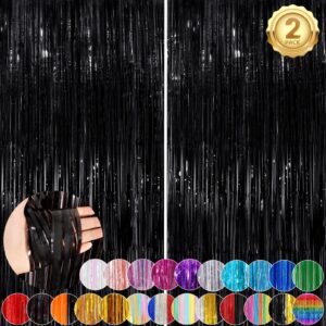 black fringe curtain party streamers 2pack 3.3x8.3 ft foil fringe backdrop curtains for birthday wedding bridal baby shower holiday tinsel streamers black party decorations door streamers