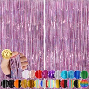glitter pink party streamers 2pack glitter foil fringe curtain 3.3 x 8.3ft pink party decor photo booth streamers metallic tinsel door streamer for xmasthanksgiving engagement party decors streamers