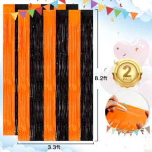 Black Orange Streamers Foil Fringe Curtain 3.3 x 8.3ft Party Streamers 2Pack Metallic Streamer Curtains Mermaid Birthday Themed Party Decorations Tinsel Curtain for Parties Streamers Halloween Decor