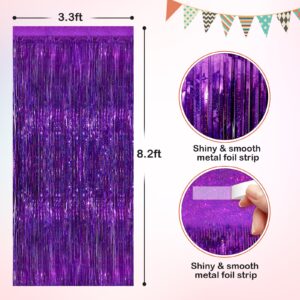 Purple Metallic Tinsel Foil Fringe Curtains, 2 Pack 3.3x8.3 Feet Streamer Backdrop Curtains for Birthday Party Decorations, Halloween Decor, Foil Curtain Backdrop for Bachelorette Party