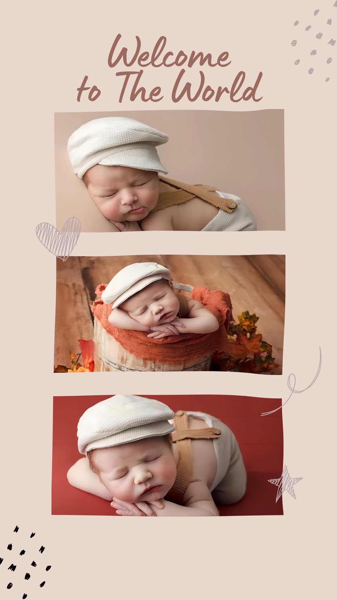 Giggle Angel Newborn Photography Props Set Baby Boy Newborn Outfits Overalls Boy Costume with Cap 0-1 Month