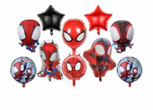spider hero and his magical friends aluminum foil balloons, spider hero birthday party balloons, spider boy theme party decorations