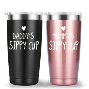 daddy's and mommy's sippy cup travel mug tumbler.couple gifts.fathers mothers day anniversary birthday christmas gifts for mom dad.dad mom parents gifts from daughter son.(20oz black&rose gold)