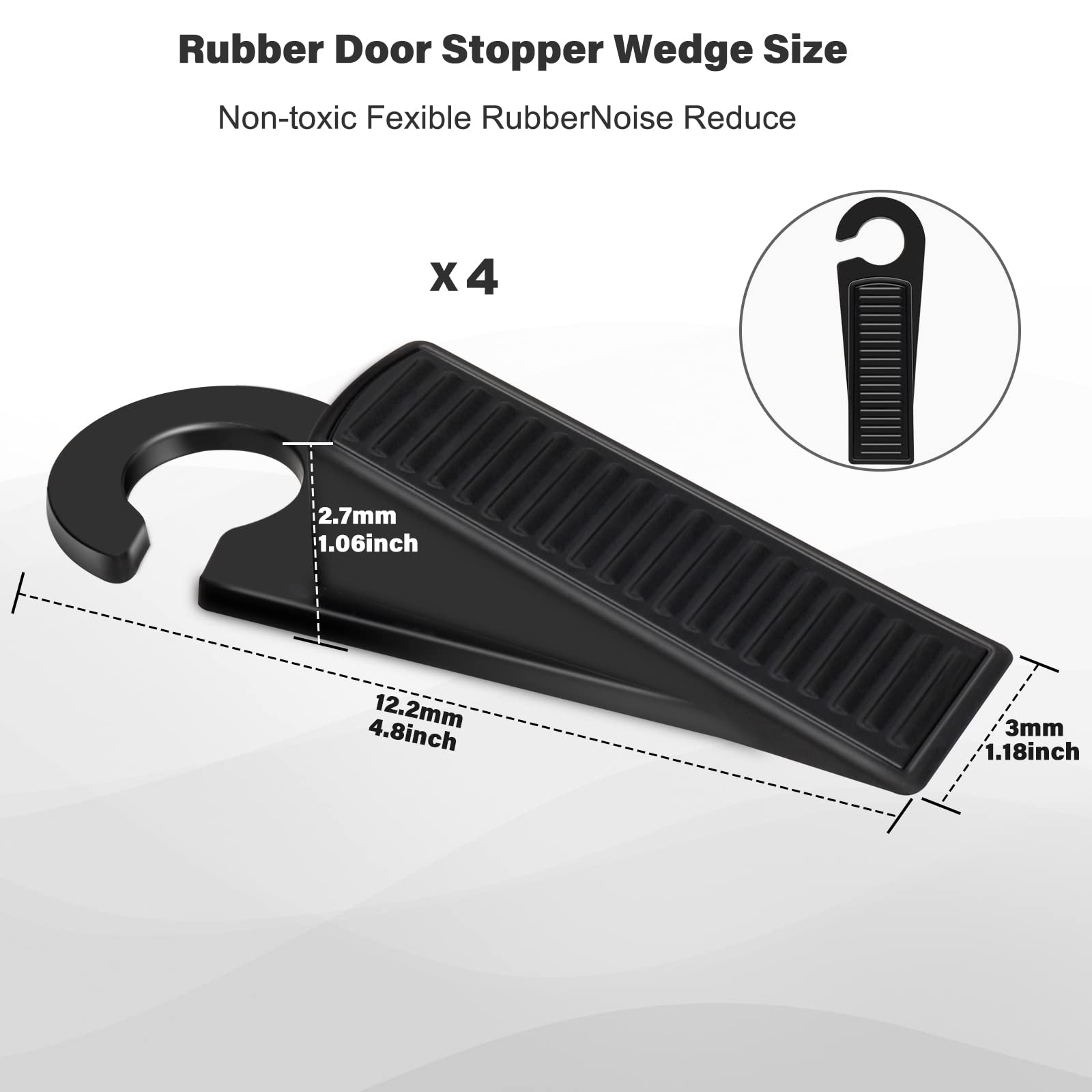 Vncczi Door Stoppers, 4 Pack Premium Rubber Door Stoppers Wedge, Door Stops for Carpet Heavy Duty Door, Door Stoppers for Bottom of Door on Tile, Concrete, Carpet, Wooden Floor (Black) (Black)