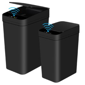 anborry bathroom automatic trash can 2 pack 2.2 gal & 4 gal touchless motion sensor small garbage can with lid smart electric narrow waterproof garbage bin for bedroom office kitchen (black)