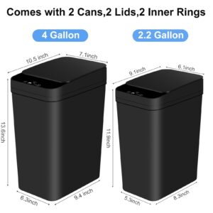 Anborry Bathroom Automatic Trash Can 2 Pack 2.2 Gal & 4 Gal Touchless Motion Sensor Small Garbage Can with Lid Smart Electric Narrow Waterproof Garbage Bin for Bedroom Office Kitchen (Black)