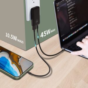 65W GaN USB C Charger,2 Port Flat USB Wall Charger,flodable Plug for Travel, with PD3.0&PPS for MacBook,Laptops,Tablets,for iPhone,iPad Pro,S22,XPS