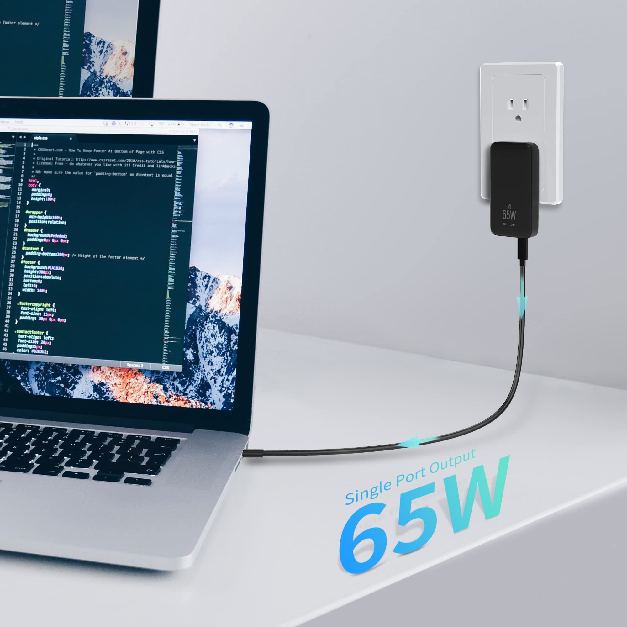 65W GaN USB C Charger,2 Port Flat USB Wall Charger,flodable Plug for Travel, with PD3.0&PPS for MacBook,Laptops,Tablets,for iPhone,iPad Pro,S22,XPS