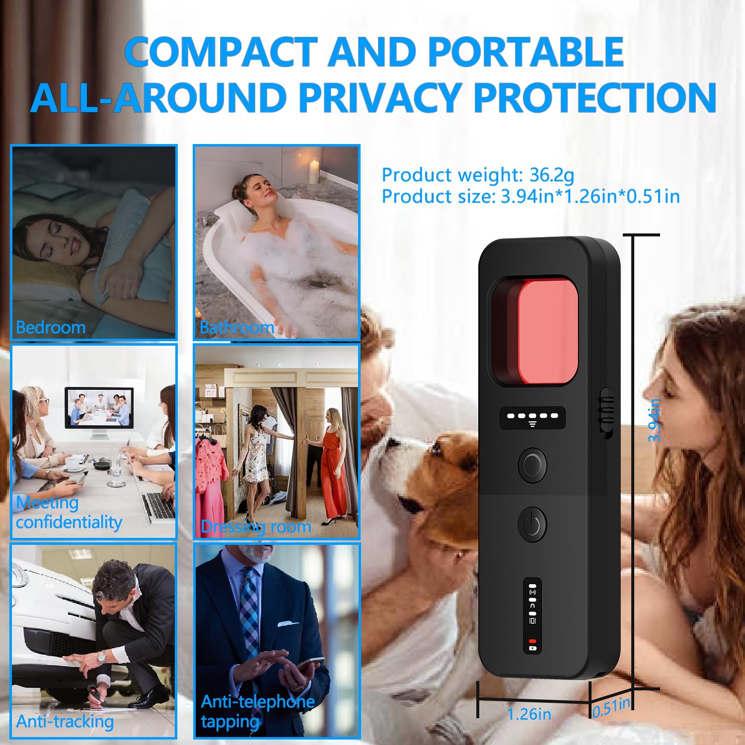 KOLAICE Hidden Camera Detectors Anti Spy Detector GPS Tracker Detector Infrared Camera Scanner Bug Detector Listening Device Detector RF Signal Scanner Device for Bedroom Cars Indoor Outdoor (Black)