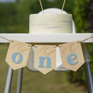 lintran surf theme wood one banner - wooden letters banner for 1st birthday, high chair decoration