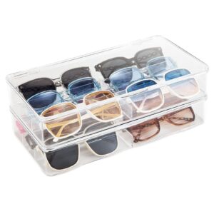 yiktop acrylic eyeglass organizer, stackable sunglasses case storage organizer with lid - 2 pack