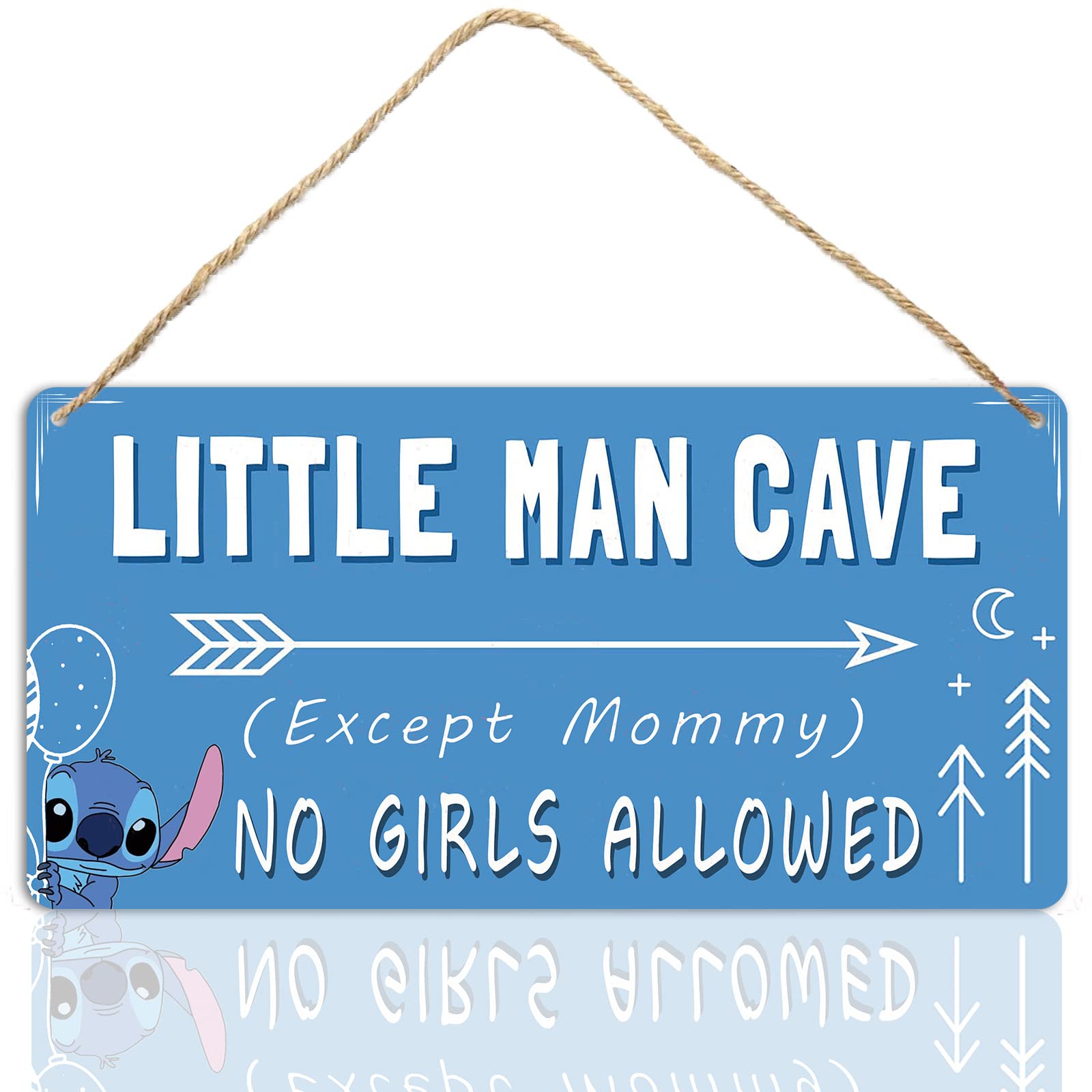 Baby Boy Nursery Room Decor For Boys Kids Bedroom Door Signs Blue Toddler Room Stitch Wall Decor Cute Little Man Cave Wooden Sign No Girls Allowed Signs 12 X 6 Inch