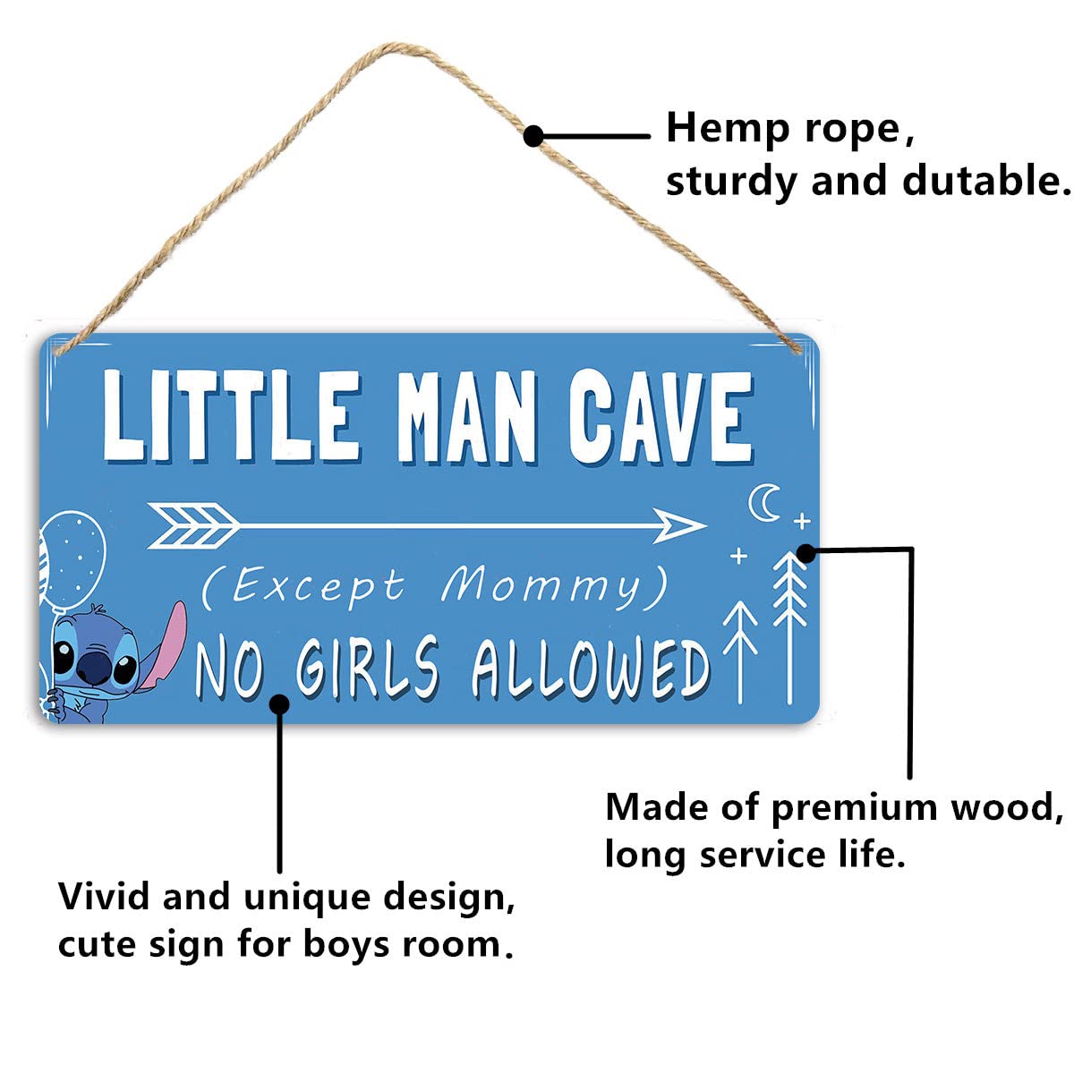 Baby Boy Nursery Room Decor For Boys Kids Bedroom Door Signs Blue Toddler Room Stitch Wall Decor Cute Little Man Cave Wooden Sign No Girls Allowed Signs 12 X 6 Inch