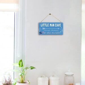 Baby Boy Nursery Room Decor For Boys Kids Bedroom Door Signs Blue Toddler Room Stitch Wall Decor Cute Little Man Cave Wooden Sign No Girls Allowed Signs 12 X 6 Inch