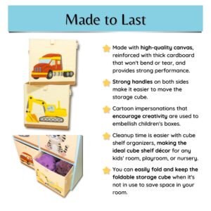 Product 4 Kids - Washable Toy Box Storage Cube, Canvas Toy Chest Organizer Foldable Kids Toy Storage Organizers for Child's Bedroom or Playroom -13x13x13 Inch (Excavator+ Helicopter)