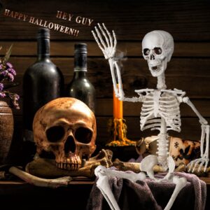 36" posable halloween skeleton, 3ft skeleton halloween decorations, full body lifelike skeleton for graveyard decor, house haunted, halloween prop