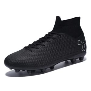 men's soccer cleats football cleats for mens big boys high-top spikes shoes for youth professional training turf indoor outdoor sneaker black,9.5