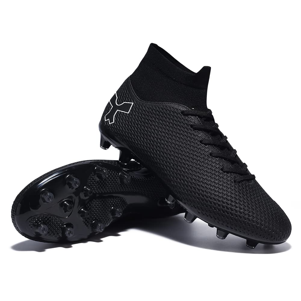 Men's Soccer Cleats Football Cleats for Mens Big Boys High-Top Spikes Shoes for Youth Professional Training Turf Indoor Outdoor Sneaker Black,9.5