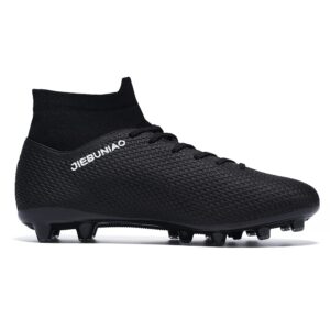 Men's Soccer Cleats Football Cleats for Mens Big Boys High-Top Spikes Shoes for Youth Professional Training Turf Indoor Outdoor Sneaker Black,9.5